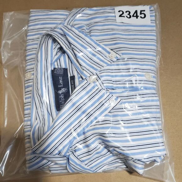Ralph Lauren Shirt Mens 17.5 White Blue Striped Dress Classic Fit Button Down - Picture 10 of 10
